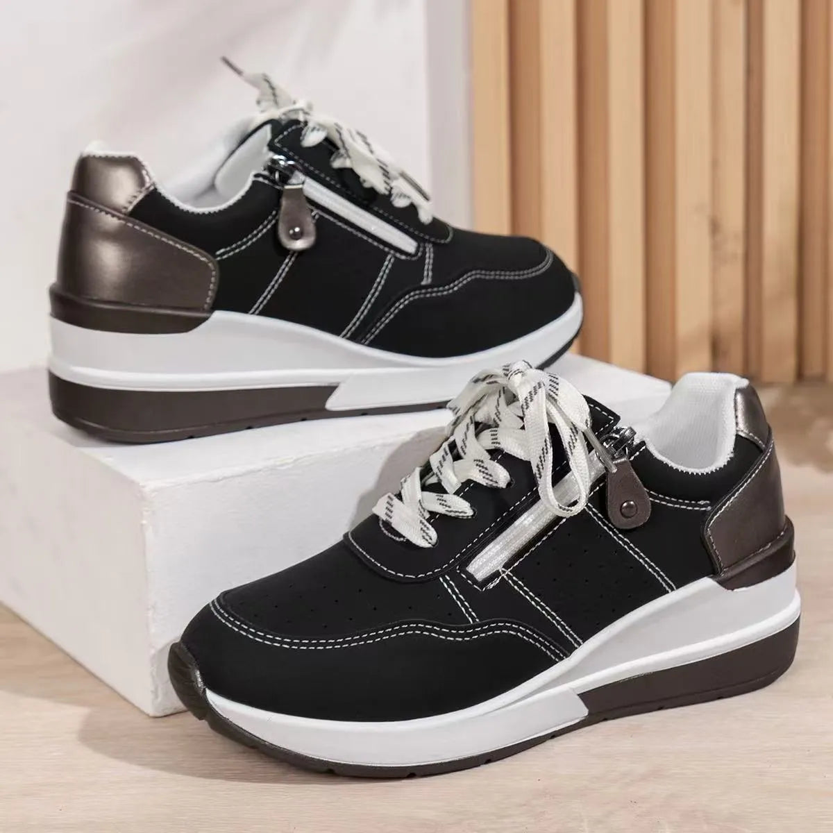 Women’s Comfortable Side-Zip Thick-Sole Trainers