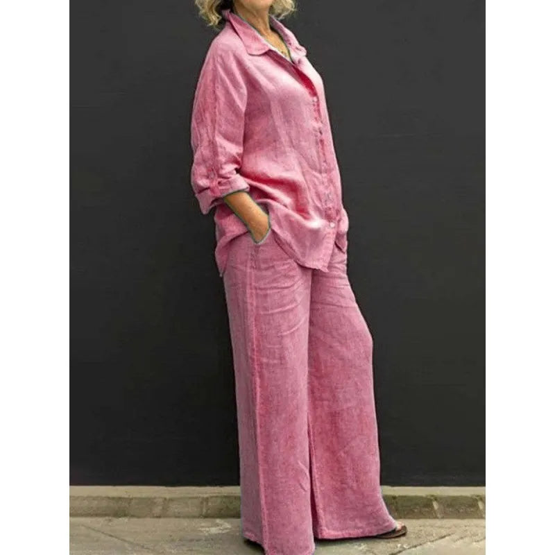 Women's Linen-Blend Shirt and Trouser Set