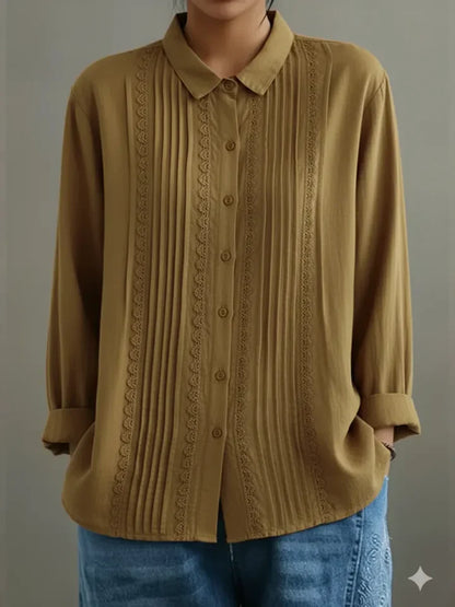 Women’s Patchwork Button Front Blouse with Collar