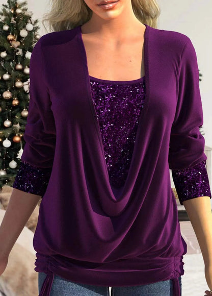 Women's Two-piece sequin top, loose fit and tie-up.