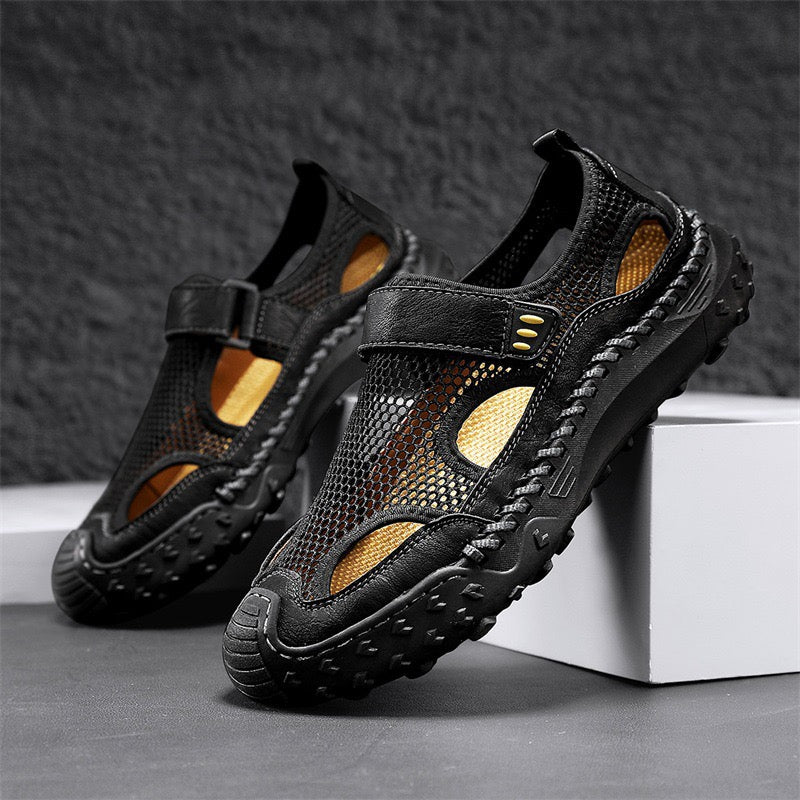 Men’s Breathable Mesh Leather-Look Comfort Walking Shoes
