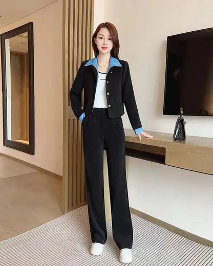 Women’s Casual Long Sleeve Jacket & Wide-Leg Trousers Set