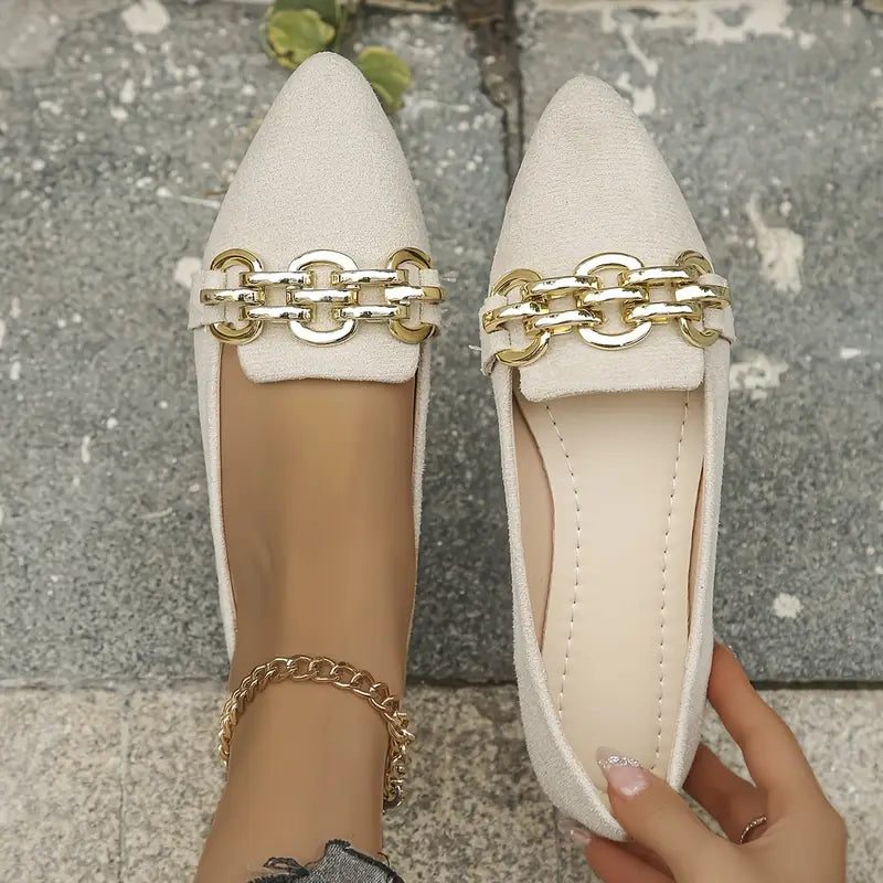 Women's Chain-Detail Pointed-Toe Flats - Slip-On Work Shoes