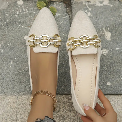 Women's Chain-Detail Pointed-Toe Flats - Slip-On Work Shoes