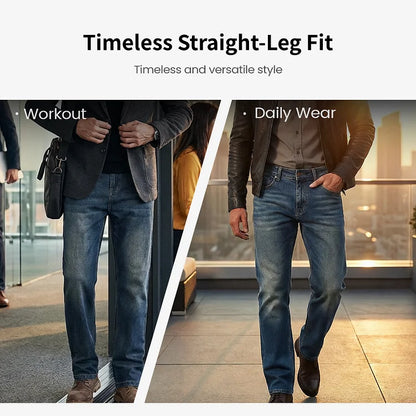 Men’s Mid-Rise Straight Leg Stretch Denim Jeans