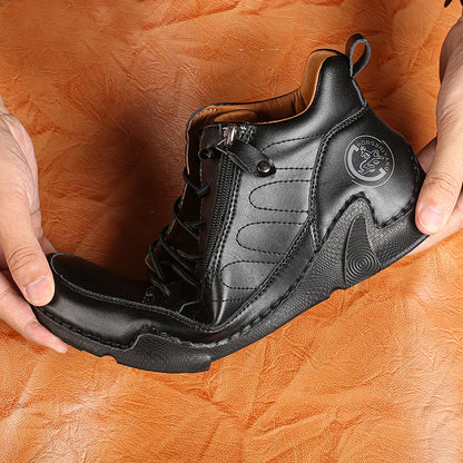 Men’s Wide-Toe Waterproof Leather-Look Slip-On Boots
