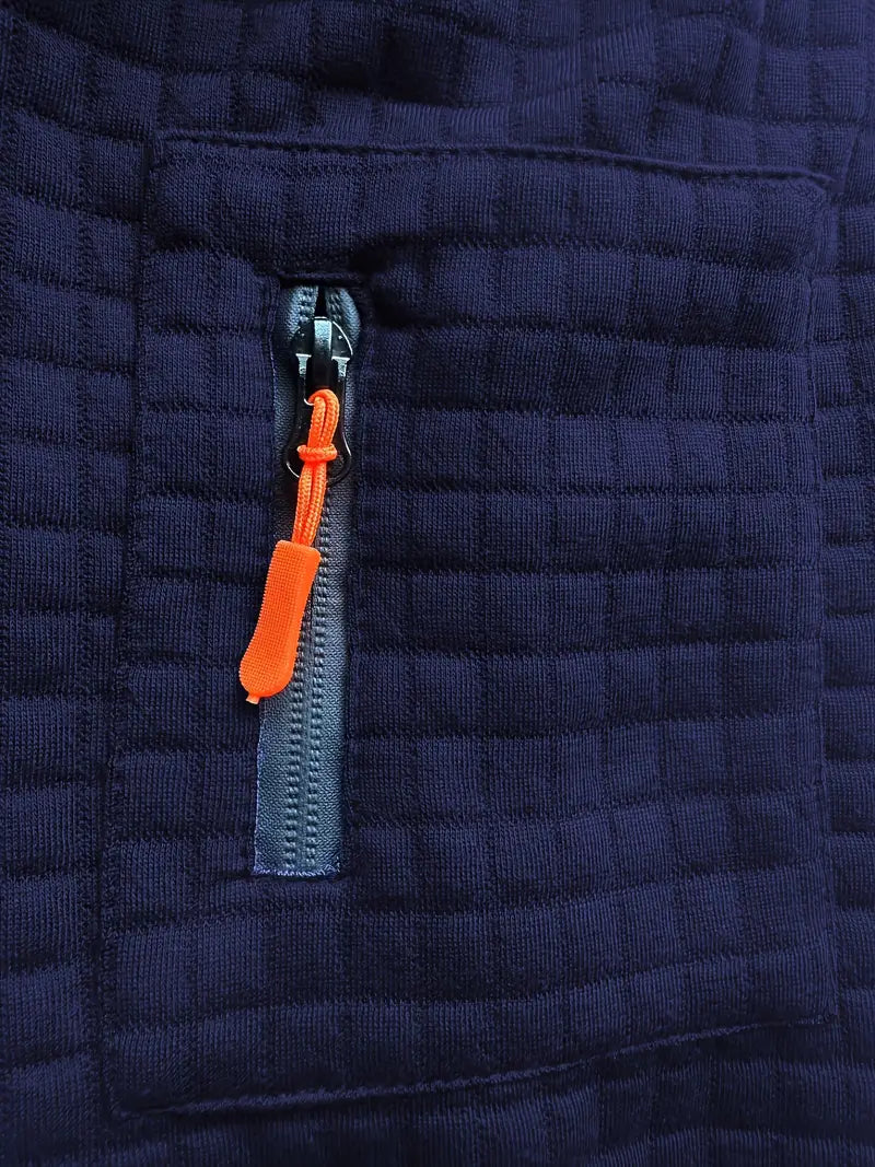 Men’s Textured Long Sleeve Polo Shirt with Zip Pocket