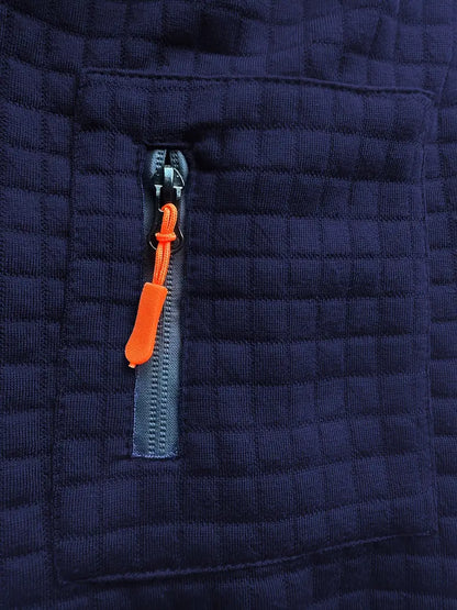 Men’s Textured Long Sleeve Polo Shirt with Zip Pocket