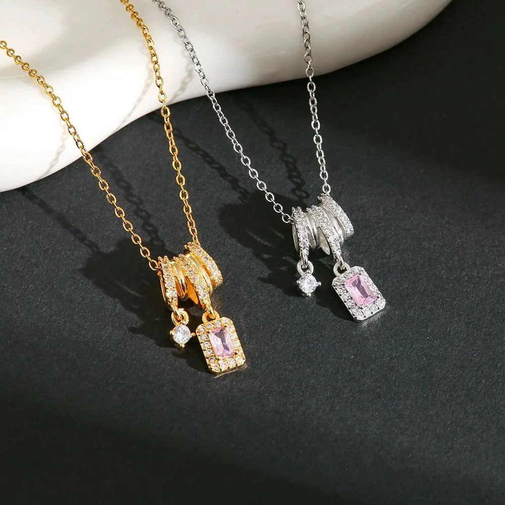 Women's Faceted Pink Drop Necklace