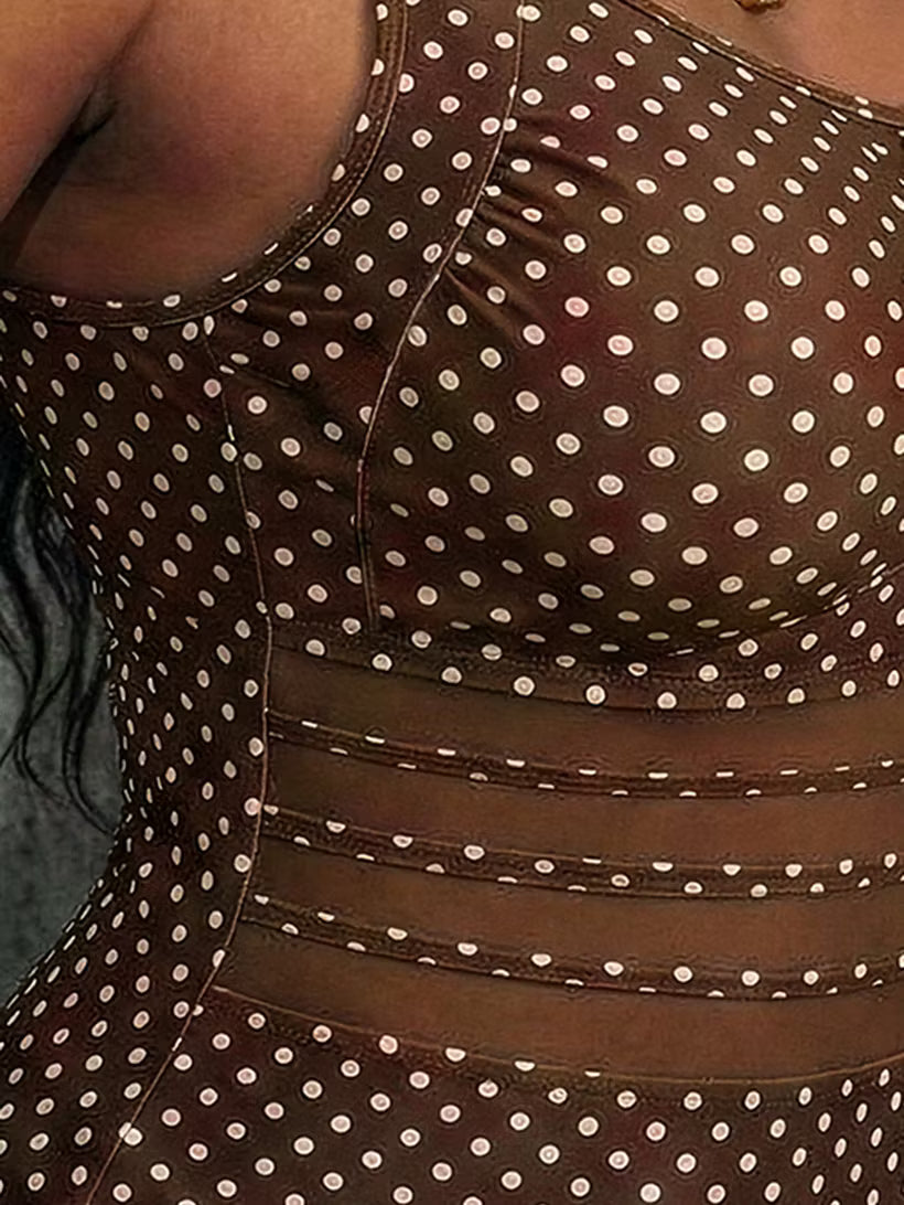 Women’s Polka Dot Mesh-Waist One-Piece Swimsuit