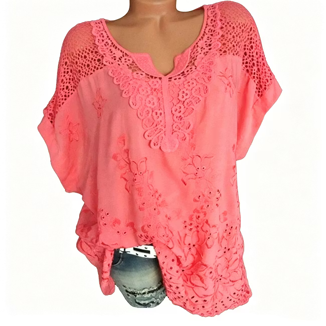 Women’s Lace-Panel Embroidered V-Neck Top