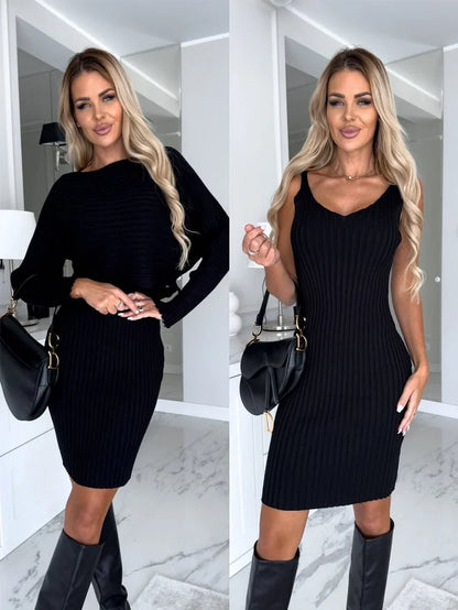 Women’s Knitted Jumper And Strappy Midi Dress Set