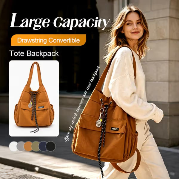 Large Convertible Drawstring Tote Backpack