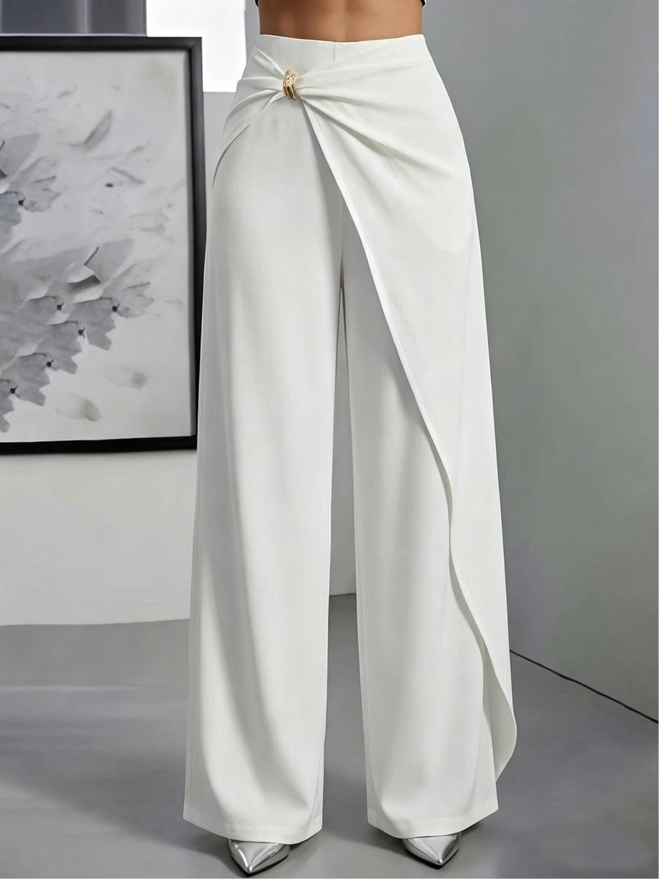 Women's High-Waisted Draped Wide-Leg Trousers