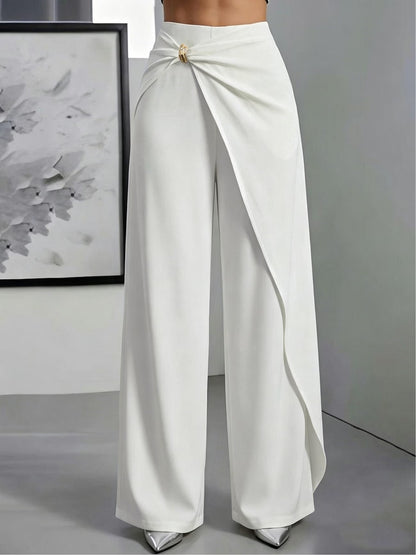 Women's High-Waisted Draped Wide-Leg Trousers