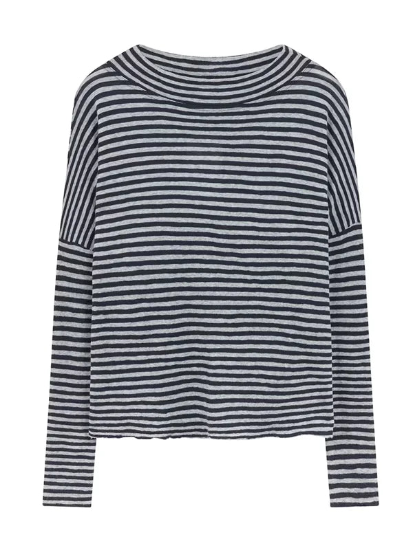 Women's Navy Striped Sheer Relaxed-Fit Long-Sleeve Top