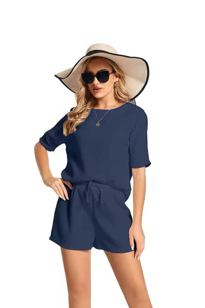 Women's Batwing Sleeve 2-Piece Set – Short Sleeve Top & Solid Shorts