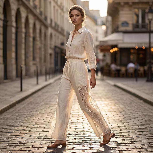 Women’s Lace-Panel Wide-Leg Trousers