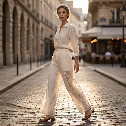 Women’s Lace-Panel Wide-Leg Trousers