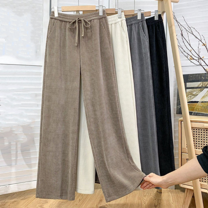 Women’s Ribbed Velvet Wide-Leg Drawstring Trousers