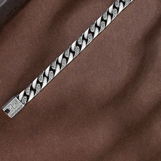 Engraved Silver-Tone Link Bracelet