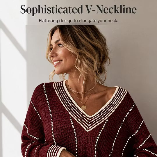 Women's Relaxed Striped V Neck Jumper