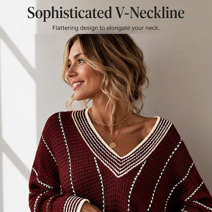 Women's Relaxed Striped V Neck Jumper