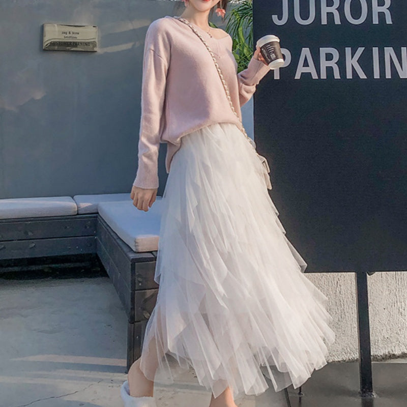 Women’s Asymmetrical Layered Ruffle Maxi Skirt