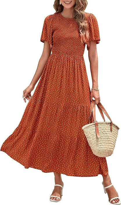 Floral Smocked High Waist Maxi Dress for Women