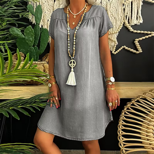 Women's V-Neck Denim-Look Dress