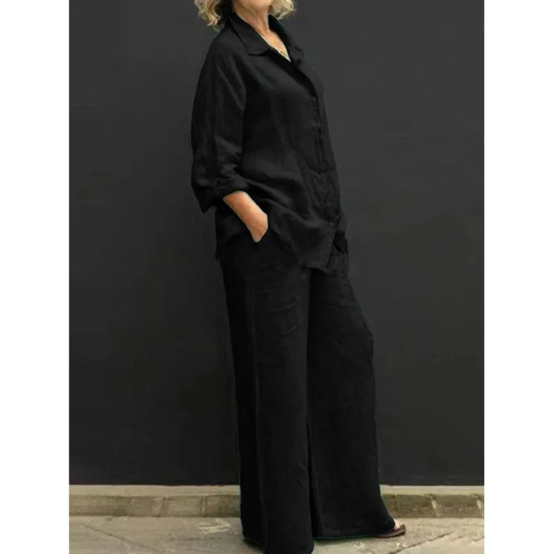 Women's Linen-Blend Shirt and Trouser Set