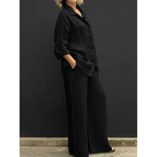 Women's Linen-Blend Shirt and Trouser Set