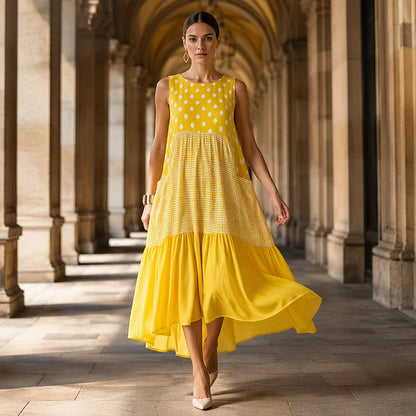 Women's Polka Dot and Check Patchwork Dress