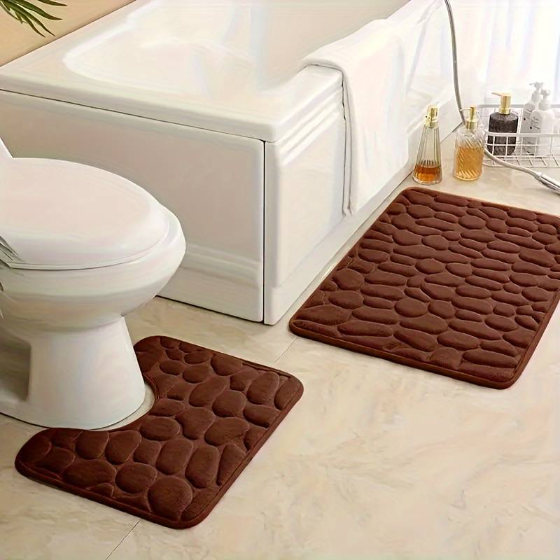 Pebble Texture Memory Foam Bathroom Mat Set