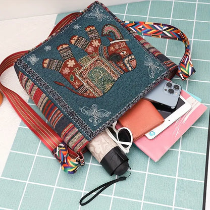 Embroidered Vintage-Style Shoulder Bag