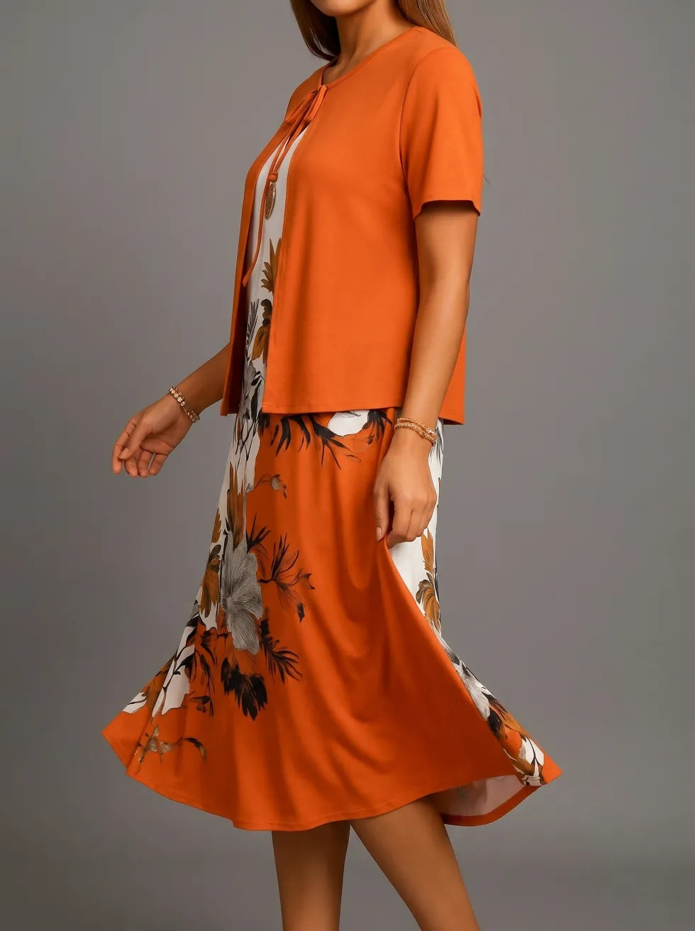 Women's Layered Floral Midi Dress