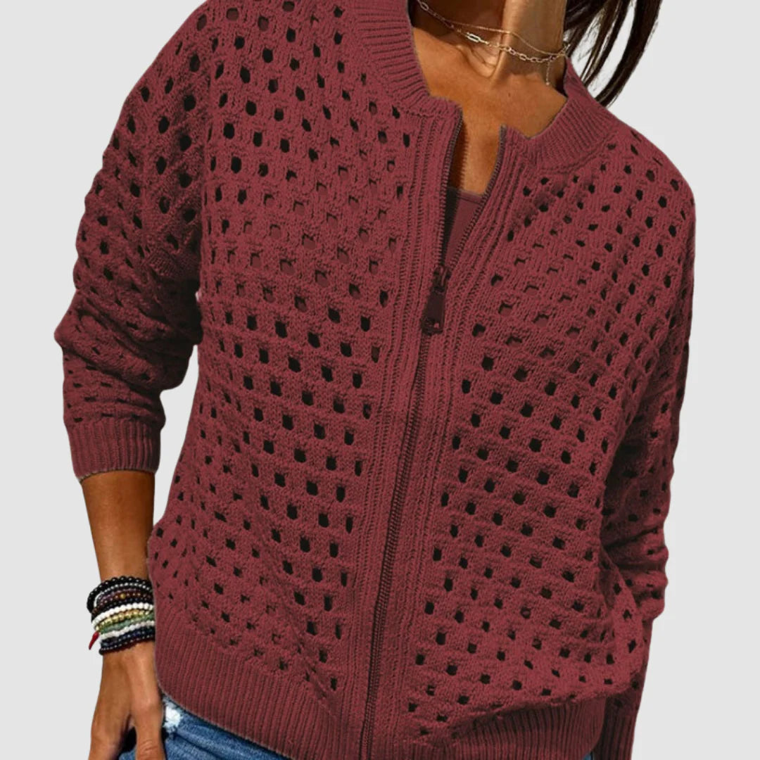 Women’s Textured Hollow-Knit Zip Cardigan