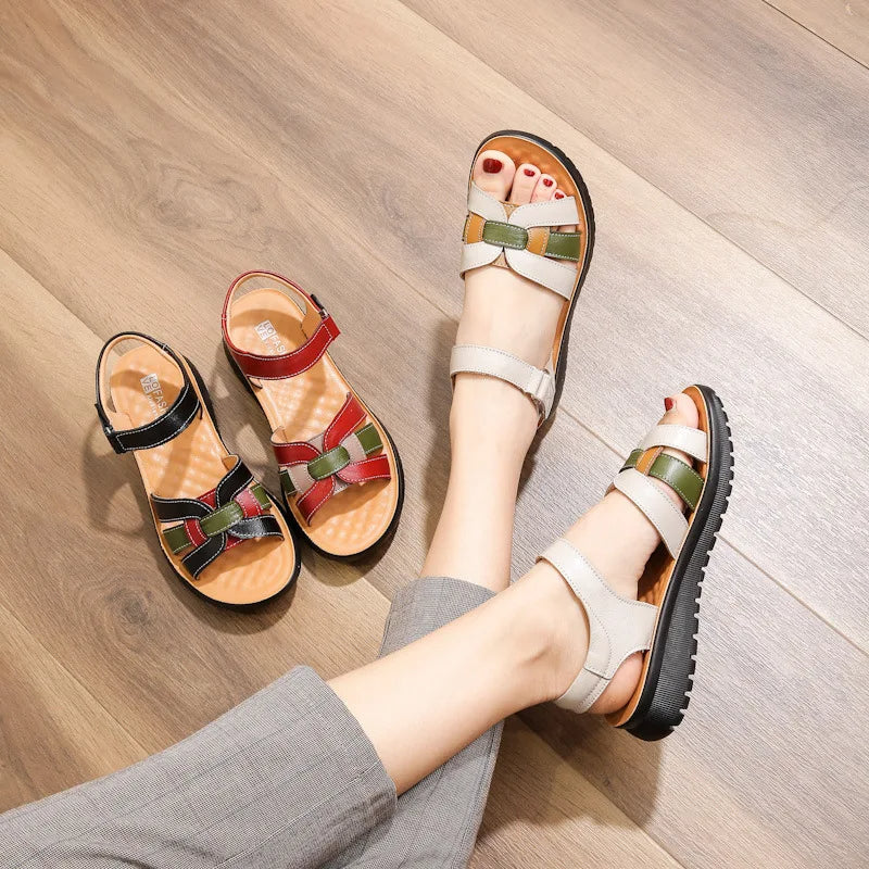 Thick sole with soft bottom casual leather-look sandals