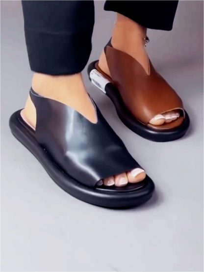 Leather-Look Comfortable Soft-Soled Zipper Sandals