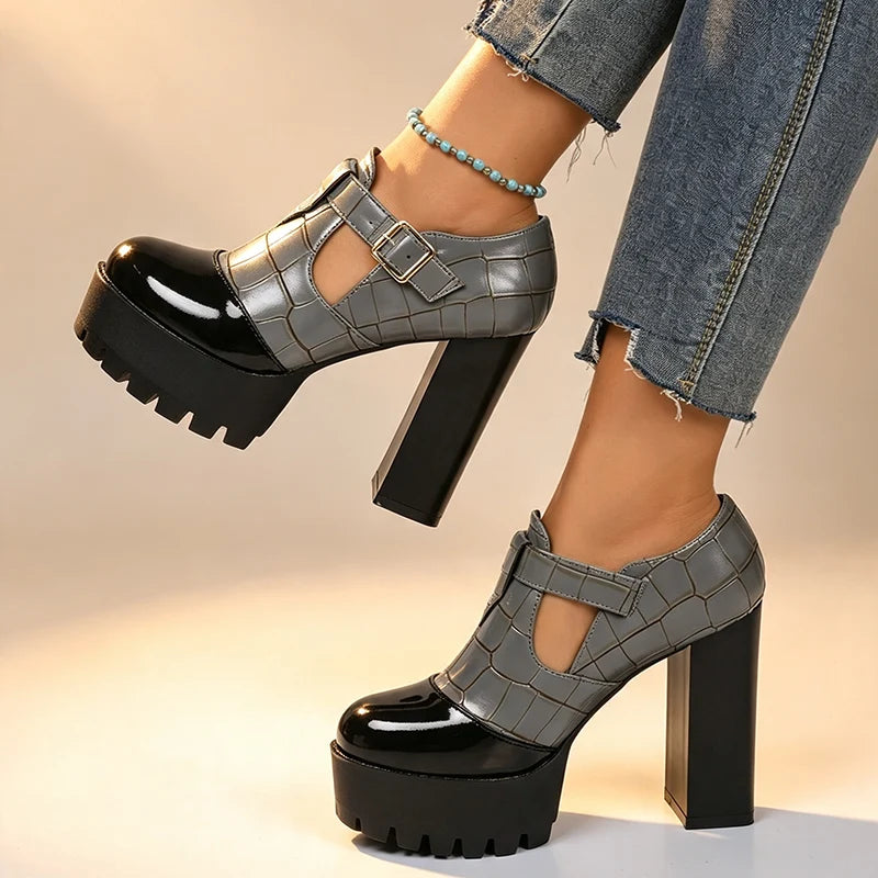Women's T-Strap Platform Block Heels