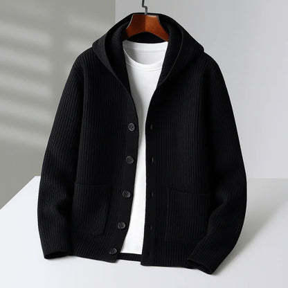 Men’s Hooded Button-Up Knitted Cardigan