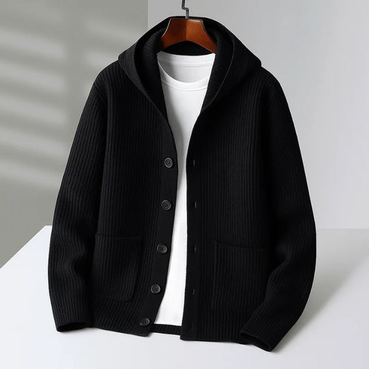 Men’s Hooded Button-Up Knitted Cardigan