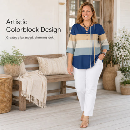 Women’s Plus-Size Geometric Colour-Block Blouse