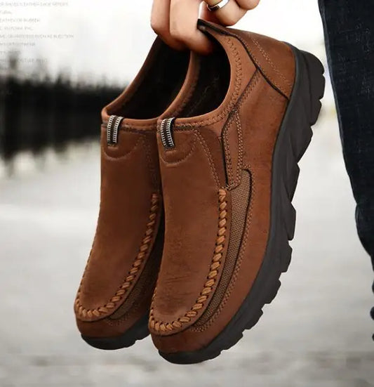 Men's Arch Support Leather-Look Loafers – Comfortable Slip-On Design