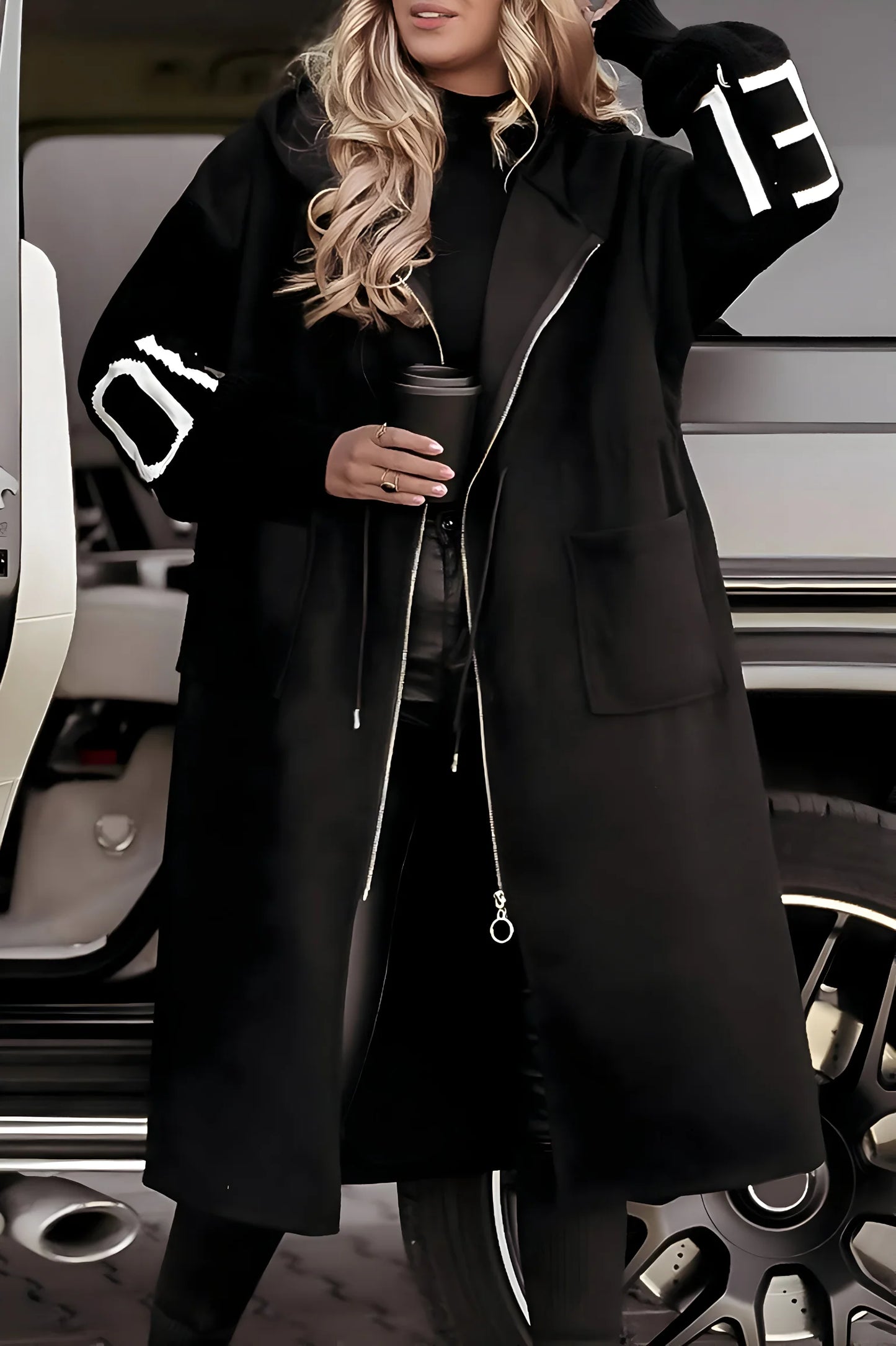 Long Hooded Coat with Pockets
