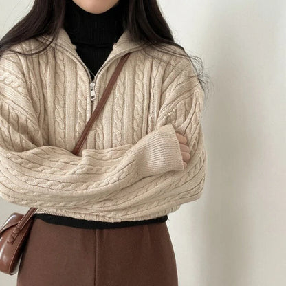 Women's Textured Cotton Half-Zip Lounge Sweater