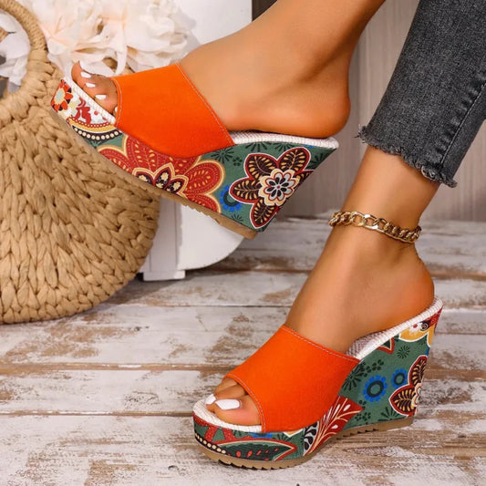 Women's Floral Print Wedge Sandals