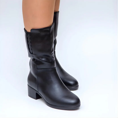 Women’s Mid Calf Side Zip Block Heel Boots