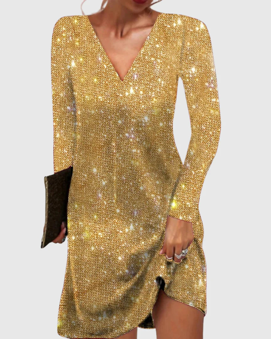 Women’s Sequin V-Neck Long-Sleeve Mini Dress