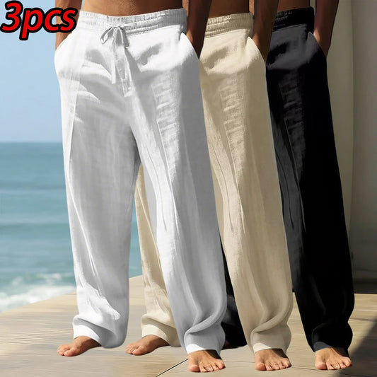 Men’s 3-Pack Linen-Look Relaxed Trousers
